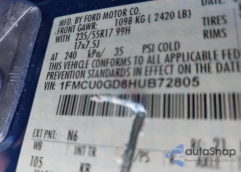 2017 Ford Escape Se z USA, uszkodzony, nr VIN 1FMCU0GD8HUB72805